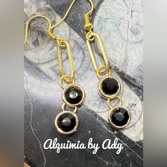 Alquimia Gold and Black Geometric Earrings - Picture 1 of 1
